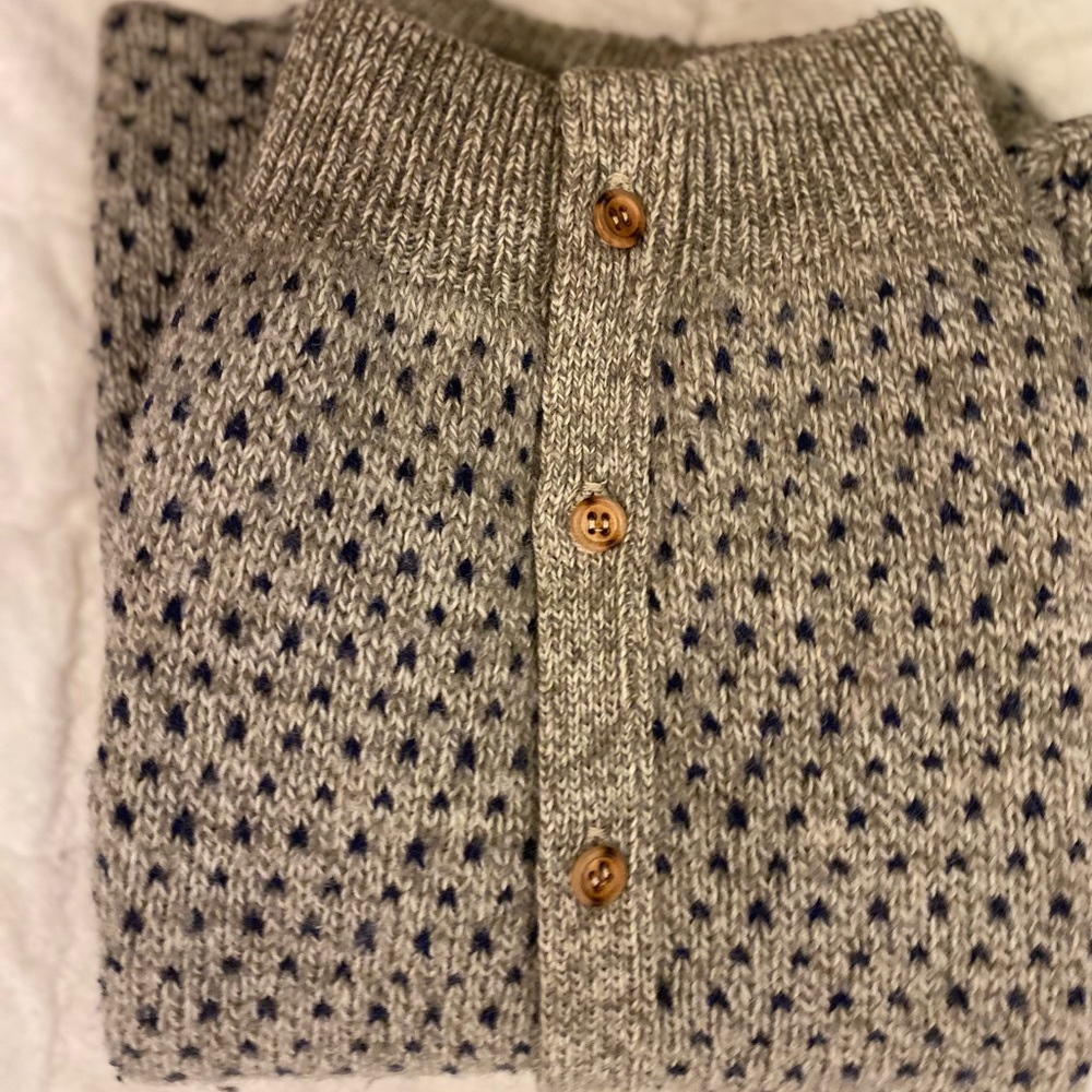 Woolrich button-down sweater in beige and navy blue Birds Eye - Picture 14 of 14